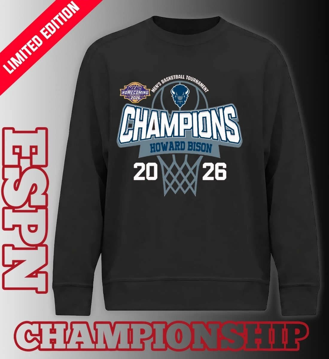 Official MEAC Men’s Basketball Tournament 2026 Champions Howard Bison T-Shirt