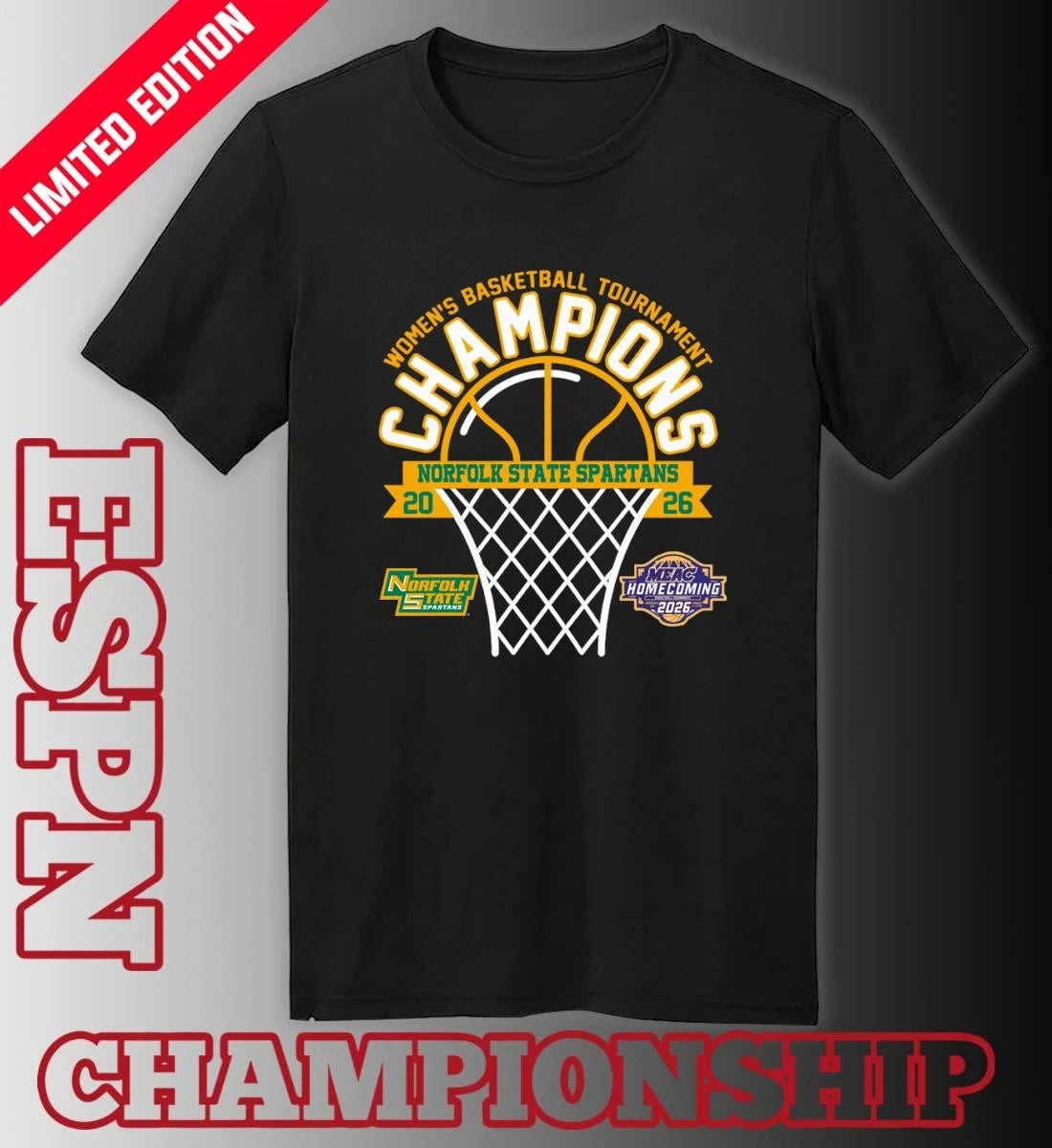 Official MEAC Women’s Basketball Tournament Champions 2026 Norfolk State Spartans T-Shirt
