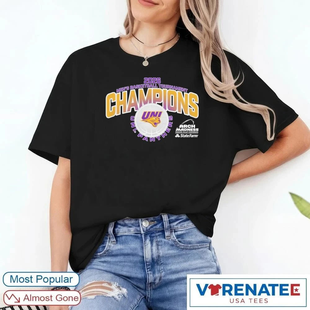 Official MVC Men’s Basketball Tournament Champions Northern Iowa Panthers 2026 Uni Panthers T-Shirt