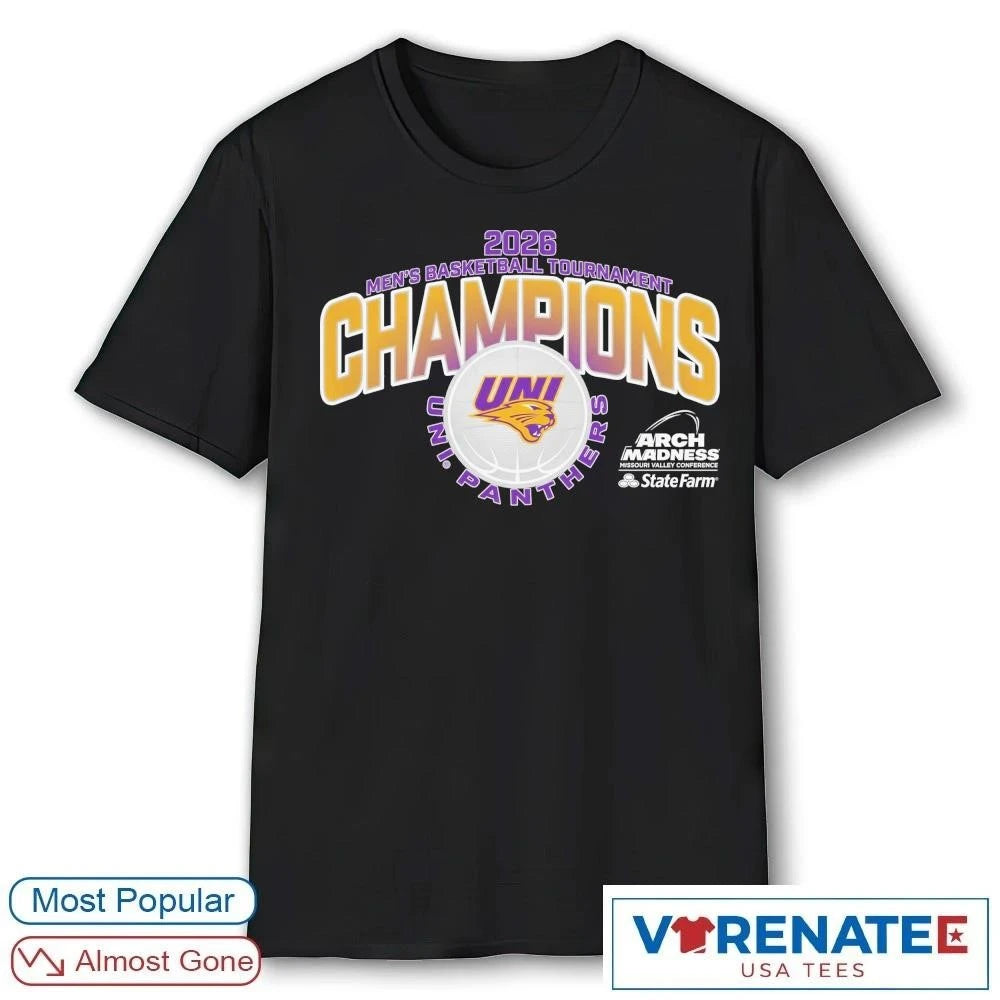 Official MVC Men’s Basketball Tournament Champions Northern Iowa Panthers 2026 Uni Panthers T-Shirt