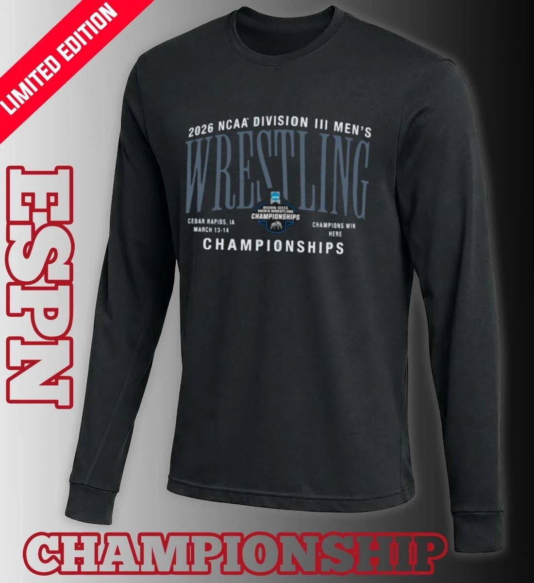 Official March 13-14 2026 NCAA DIII Wrestling Championships T-Shirt
