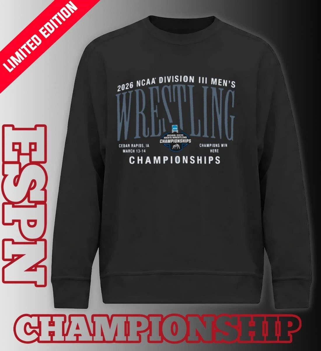 Official March 13-14 2026 NCAA DIII Wrestling Championships T-Shirt