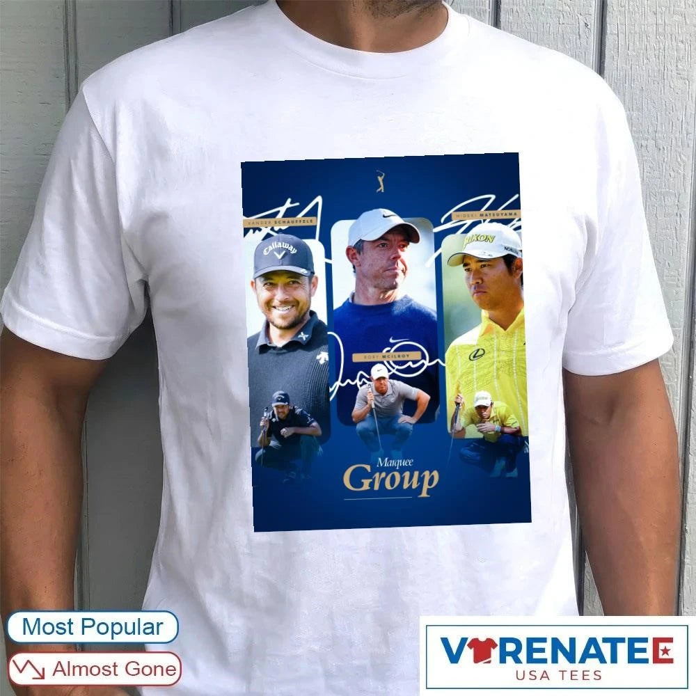 Official Marquee Group Xander Schauffele, Rory Mcilroy and Hideki Matsuyama THE PLAYERS Championship Signatures Poster T-Shirt