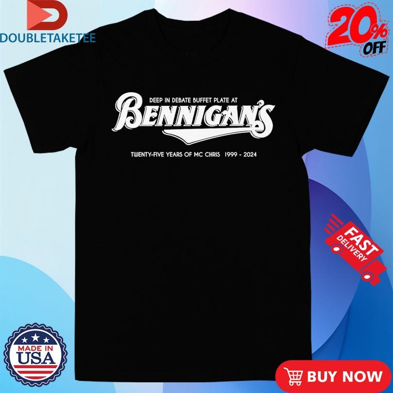 Official Mc Chris Deep In Debate Buffet Plate At Bennigan’s 1999 2024 Shirts