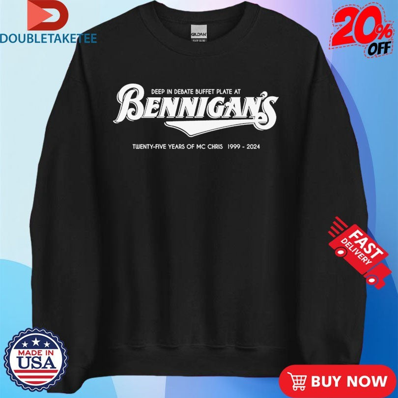 Official Mc Chris Deep In Debate Buffet Plate At Bennigan’s 1999 2024 Shirts
