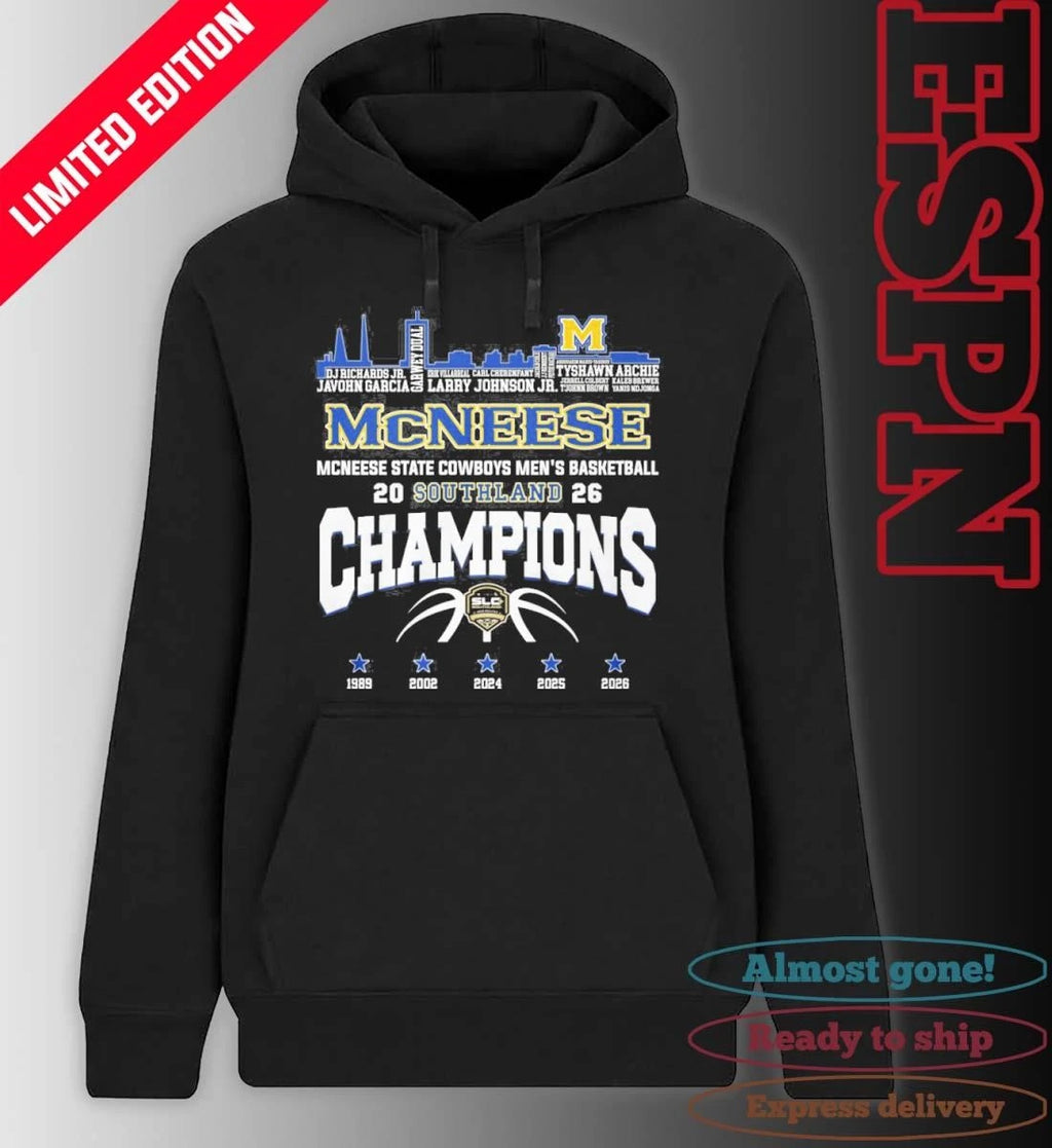 Official Mcneese State Cowboys Skyline Player Name Southland Men’s Basketball Champions Shirt