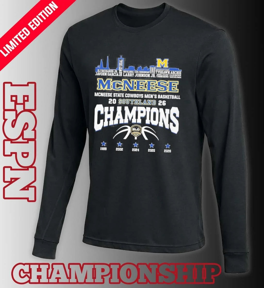 Official Mcneese State Cowboys Skyline Player Name Southland Men’s Basketball Champions Shirt