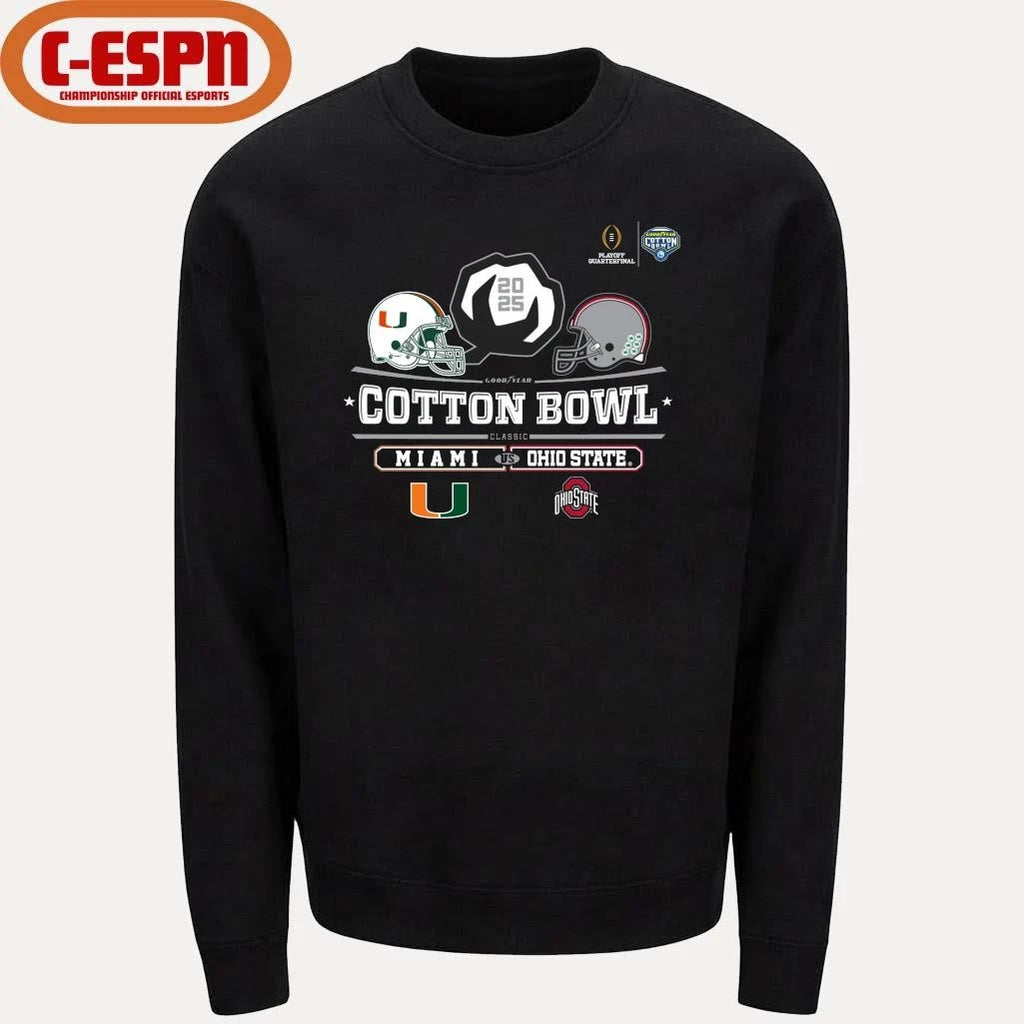 Official Miami Vs Ohio State 2025 Cotton Bowl Helmet Logo December 31 T-Shirt