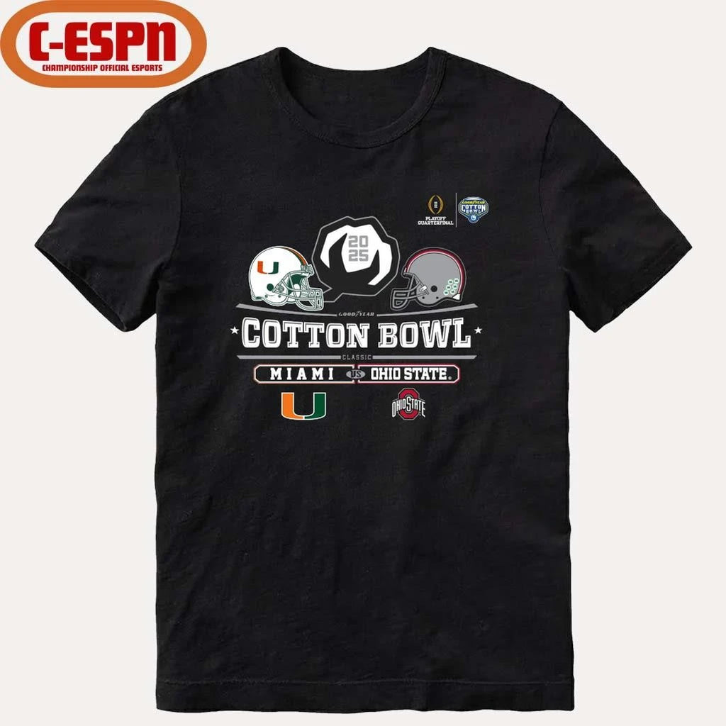 Official Miami Vs Ohio State 2025 Cotton Bowl Helmet Logo December 31 T-Shirt