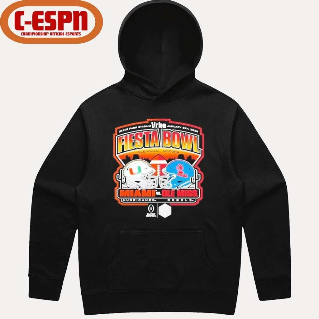 Official Miami Vs Ole Miss 2026 CFP Semifinal At The Vrbo Fiesta Bowl Matchup  Scripted Shirt
