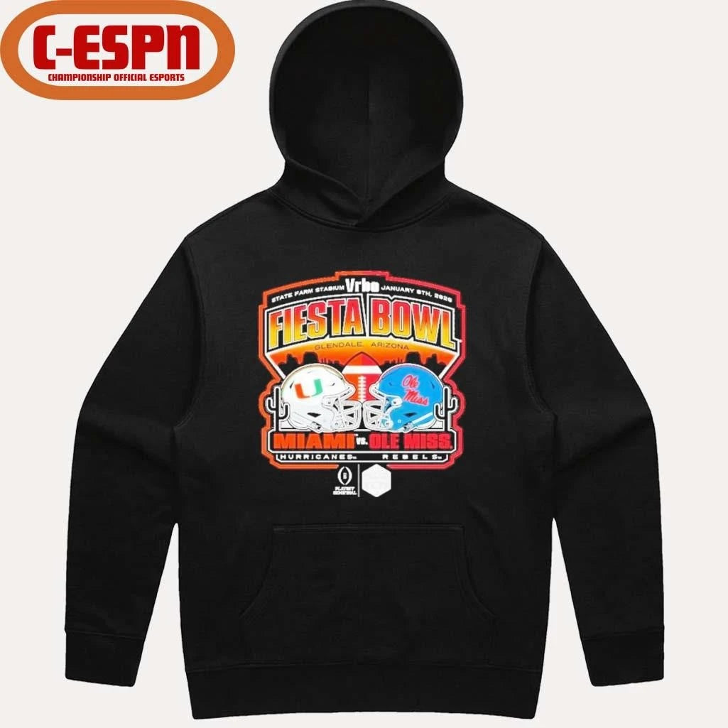Official Miami Vs Ole Miss 2026 CFP Semifinal At The Vrbo Fiesta Bowl Matchup  Scripted Shirt