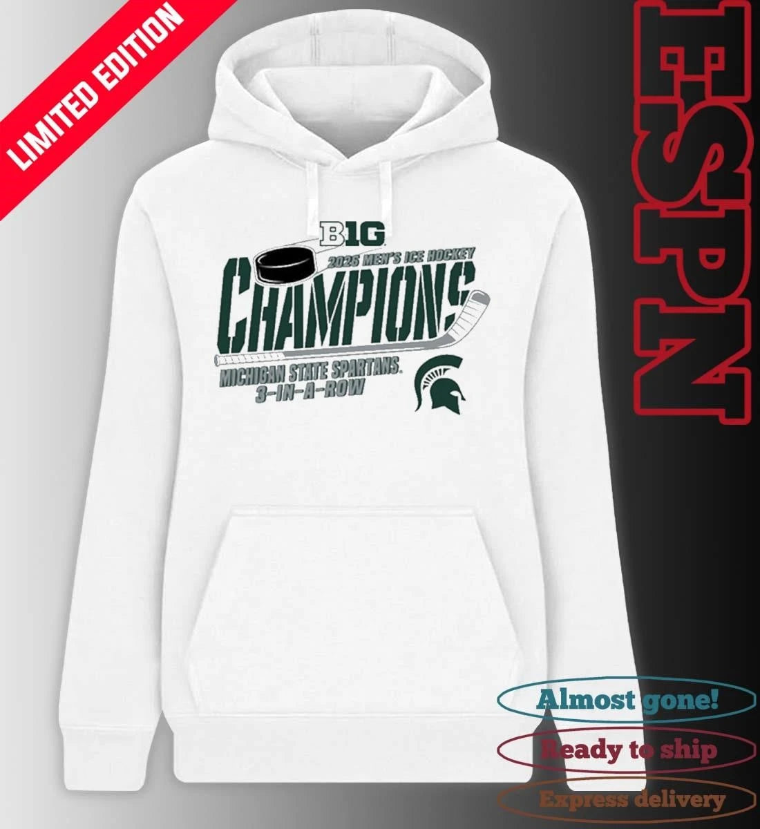 Official Michigan State Spartans 2026 Big Ten Hockey Champions 3 In A Row Shirt