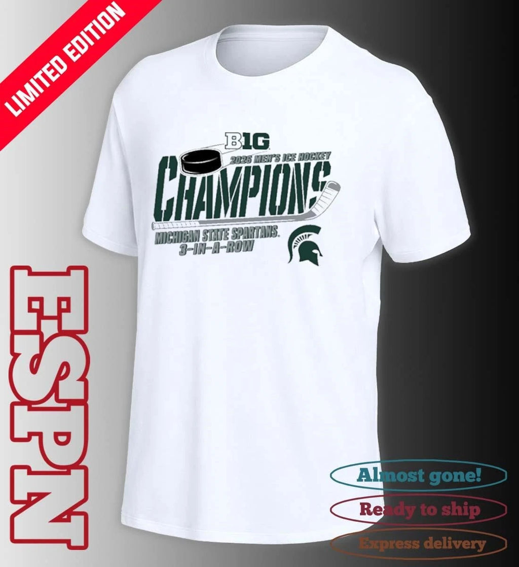 Official Michigan State Spartans 2026 Big Ten Hockey Champions 3 In A Row Shirt