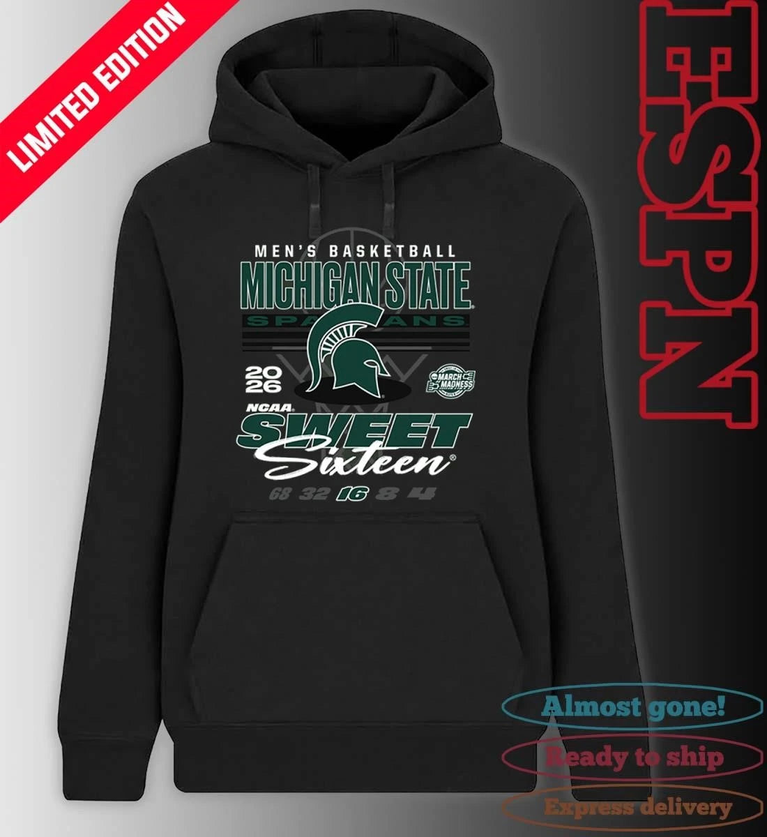Official Michigan State Spartans 2026 NCAA March Madness Sweet 16 Bound Shirt