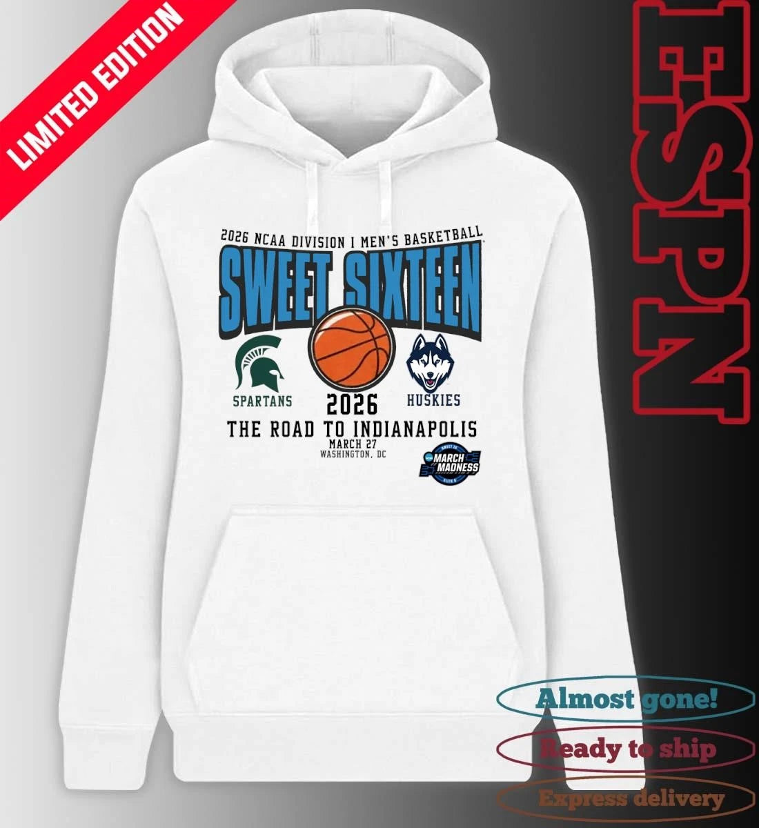 Official Michigan State vs Uconn 2026 NCAA DI Men’s Basketball Tournament Sweet Sixteen T-Shirt