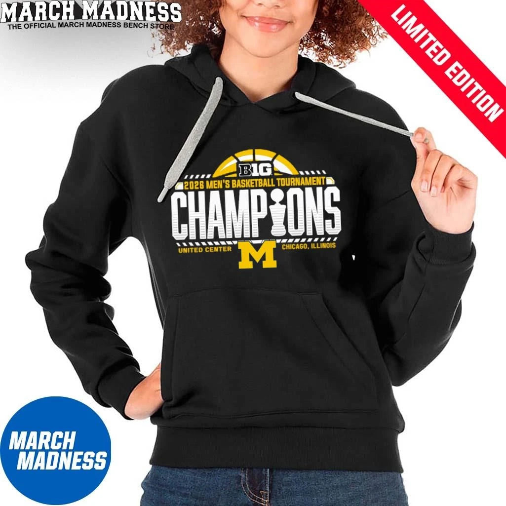 Official Michigan Wolverines 2026 Big Ten Men’s Basketball Conference Tournament Champions Locker Room T-Shirt