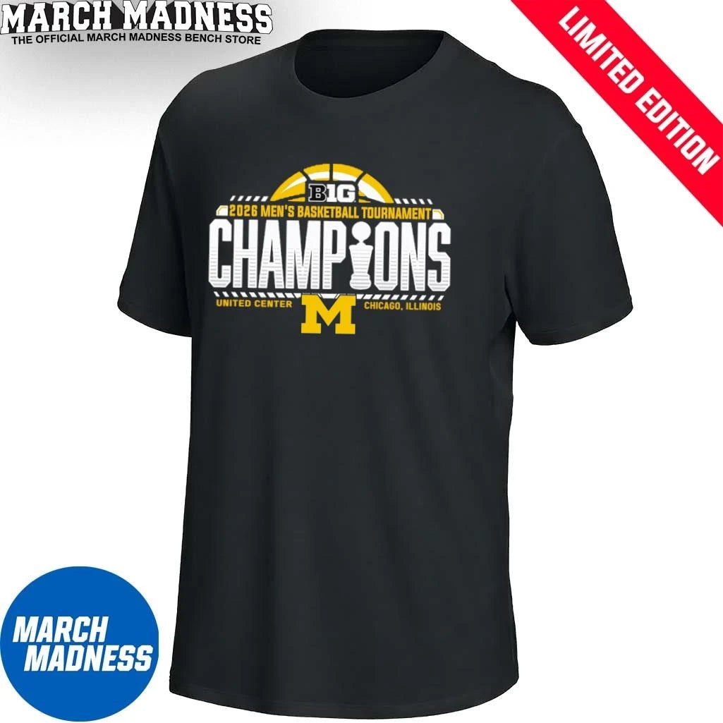 Official Michigan Wolverines 2026 Big Ten Men’s Basketball Conference Tournament Champions Locker Room T-Shirt