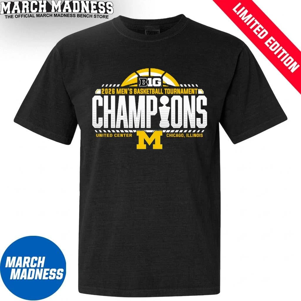 Official Michigan Wolverines 2026 Big Ten Men’s Basketball Conference Tournament Champions Locker Room T-Shirt