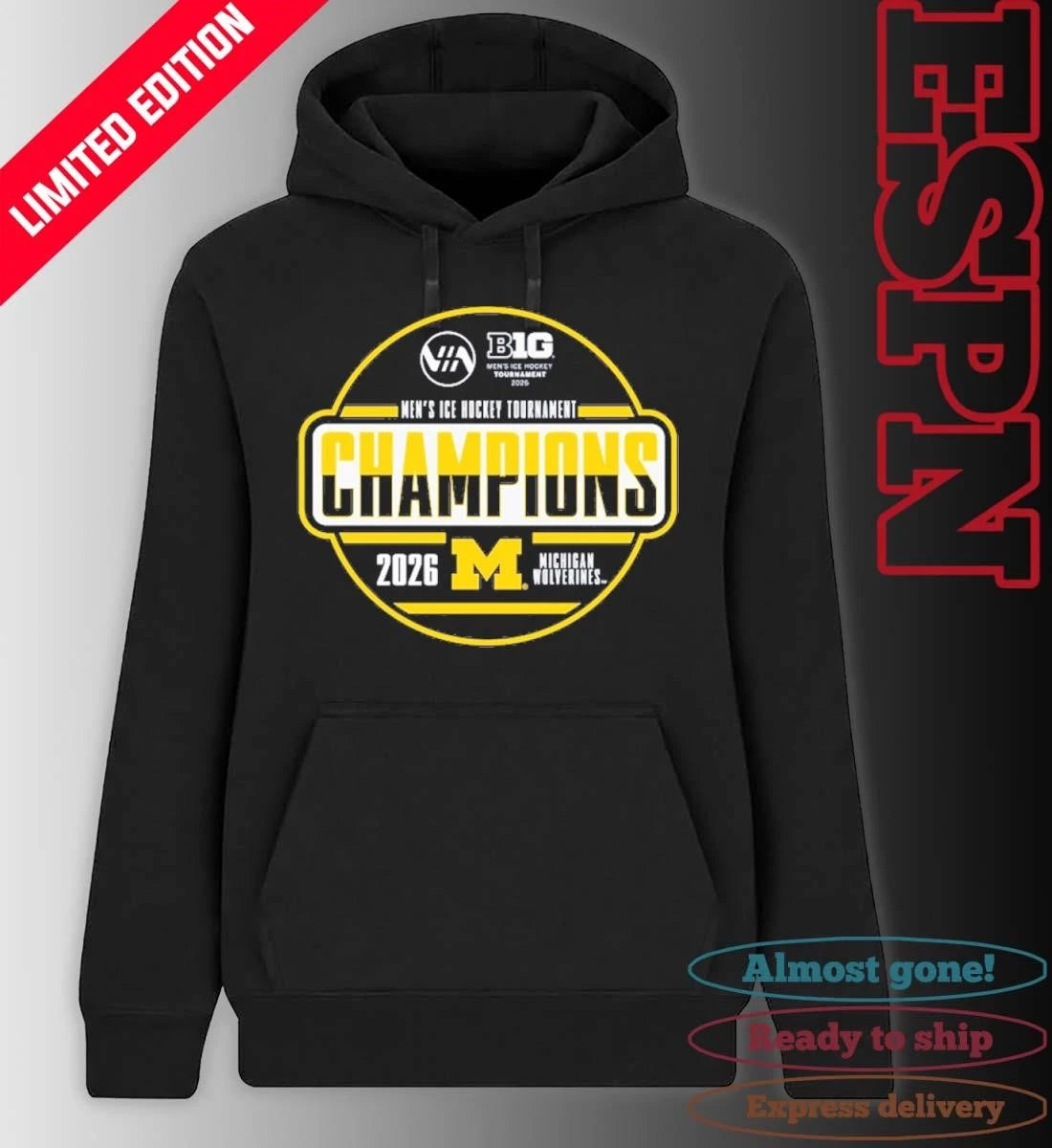 Official Michigan Wolverines 2026 Big Ten Men’s Ice Hockey Tournament Champions Locker Room T-Shirt