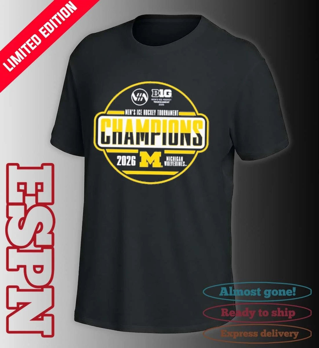 Official Michigan Wolverines 2026 Big Ten Men’s Ice Hockey Tournament Champions Locker Room T-Shirt