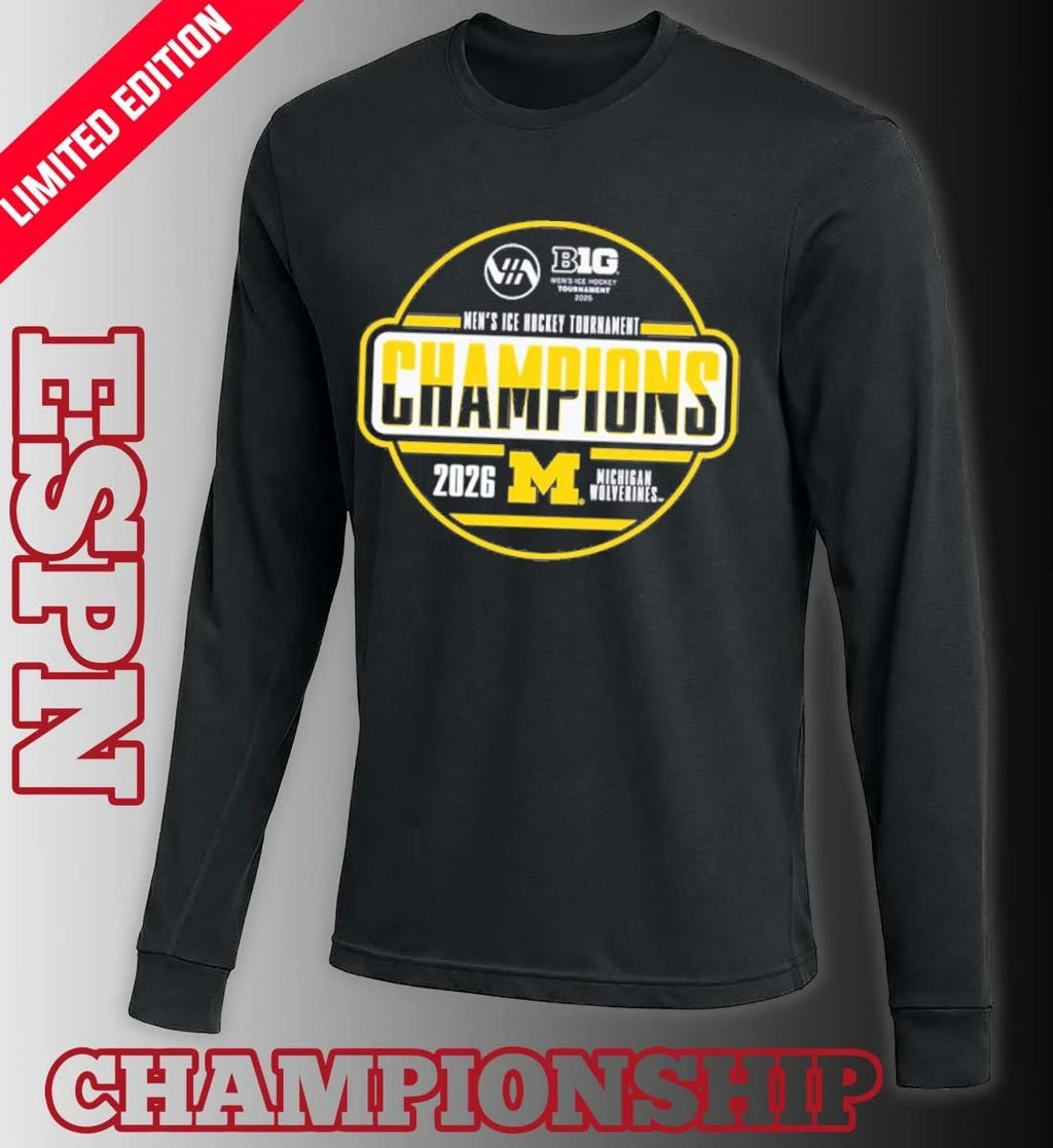 Official Michigan Wolverines 2026 Big Ten Men’s Ice Hockey Tournament Champions Locker Room T-Shirt