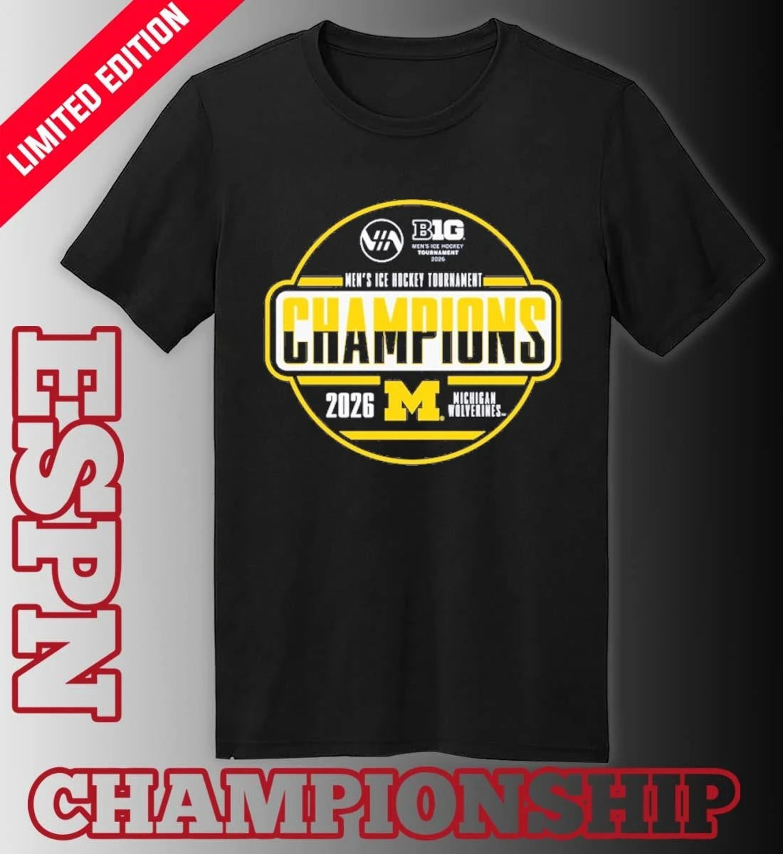 Official Michigan Wolverines 2026 Big Ten Men’s Ice Hockey Tournament Champions Locker Room T-Shirt