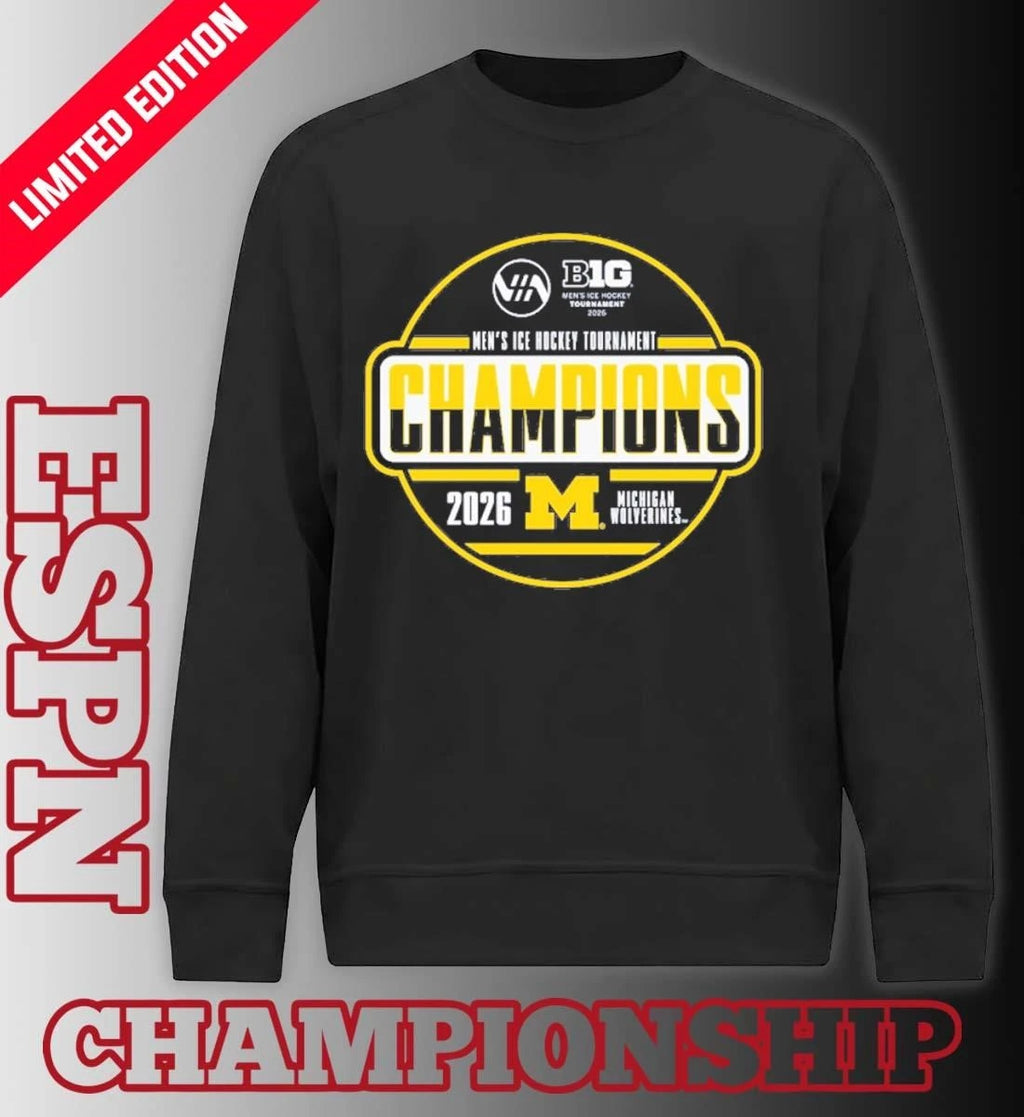 Official Michigan Wolverines 2026 Big Ten Men’s Ice Hockey Tournament Champions Locker Room T-Shirt