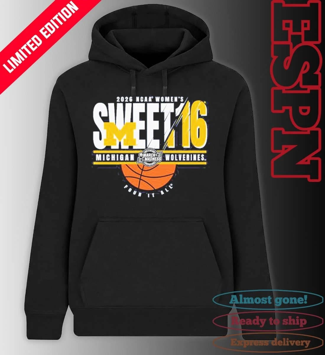 Official Michigan Wolverines 2026 NCAA Women’s Basketball Sweet 16 Bound Shirt