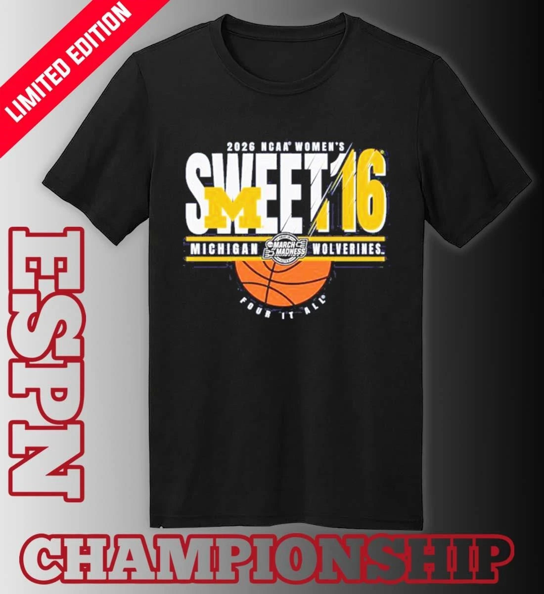 Official Michigan Wolverines 2026 NCAA Women’s Basketball Sweet 16 Bound Shirt