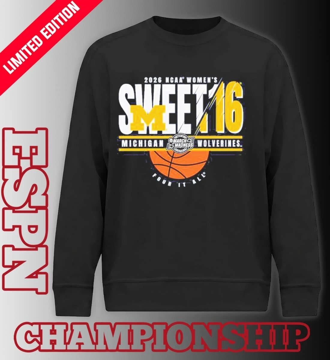 Official Michigan Wolverines 2026 NCAA Women’s Basketball Sweet 16 Bound Shirt