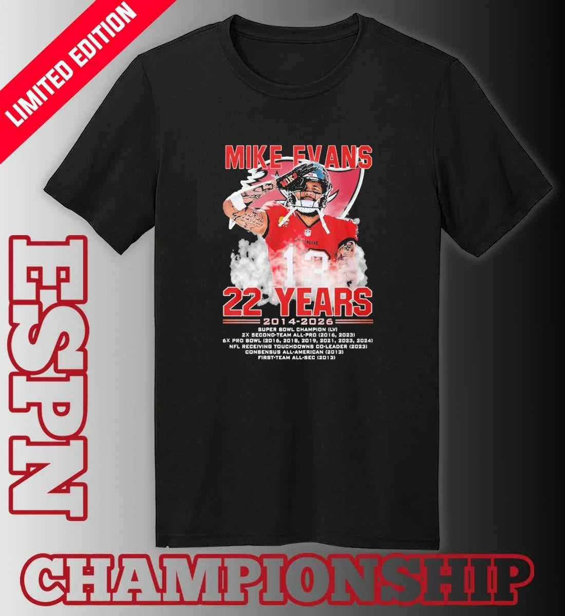 Official Mike Evans 22 Years Of Tampa Bay Buccaneers 2014-2026 Shirt