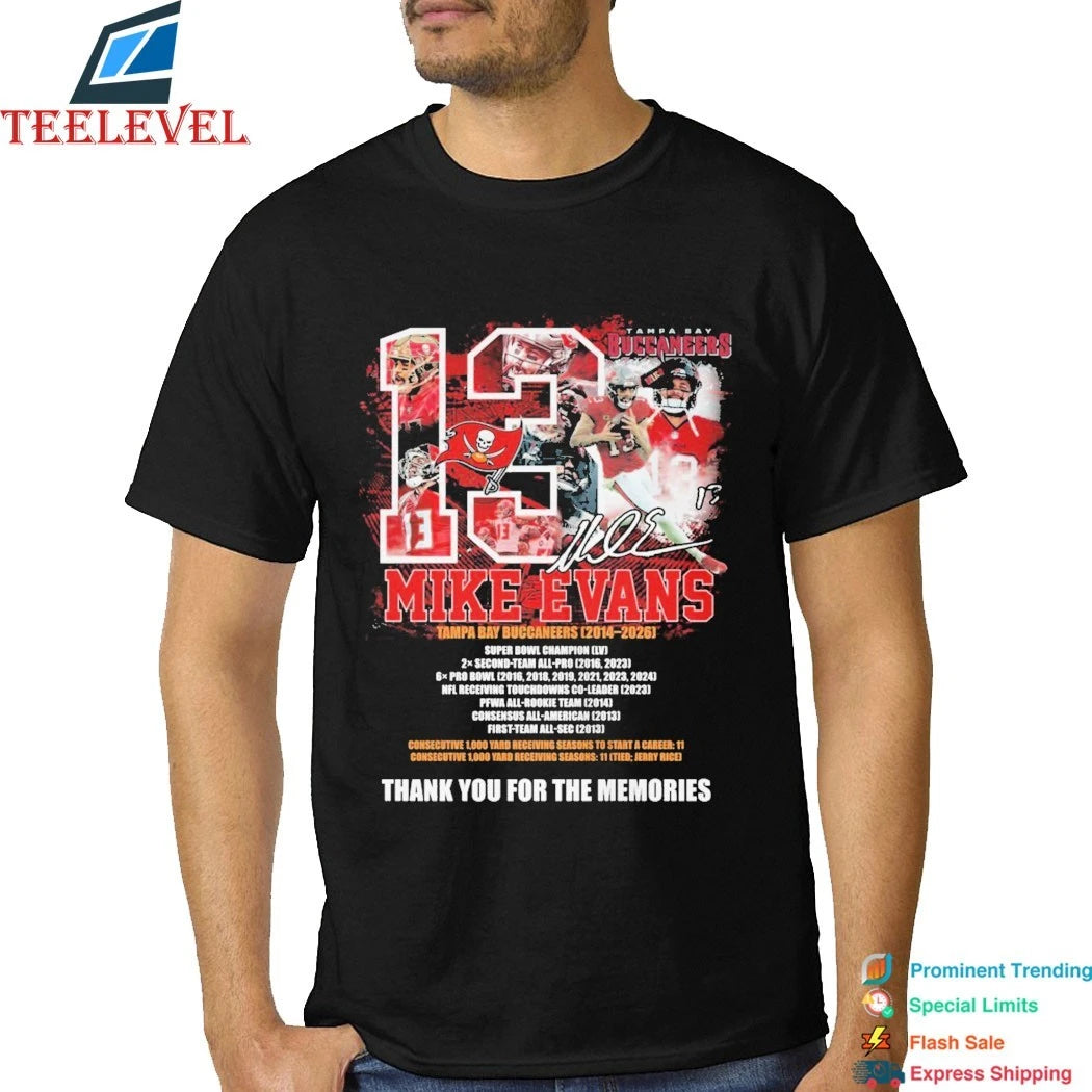 Official Mike Evans Tampa Bay Buccaneers 2014 2026 Thank You For The Memories Signature Shirts