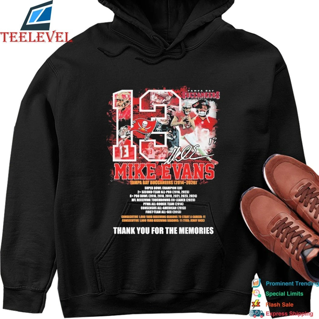 Official Mike Evans Tampa Bay Buccaneers 2014 2026 Thank You For The Memories Signature Shirts