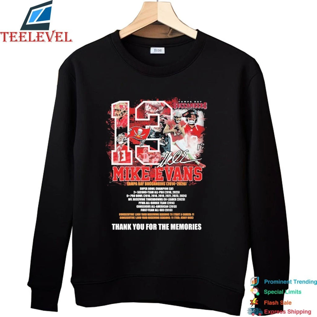 Official Mike Evans Tampa Bay Buccaneers 2014 2026 Thank You For The Memories Signature Shirts