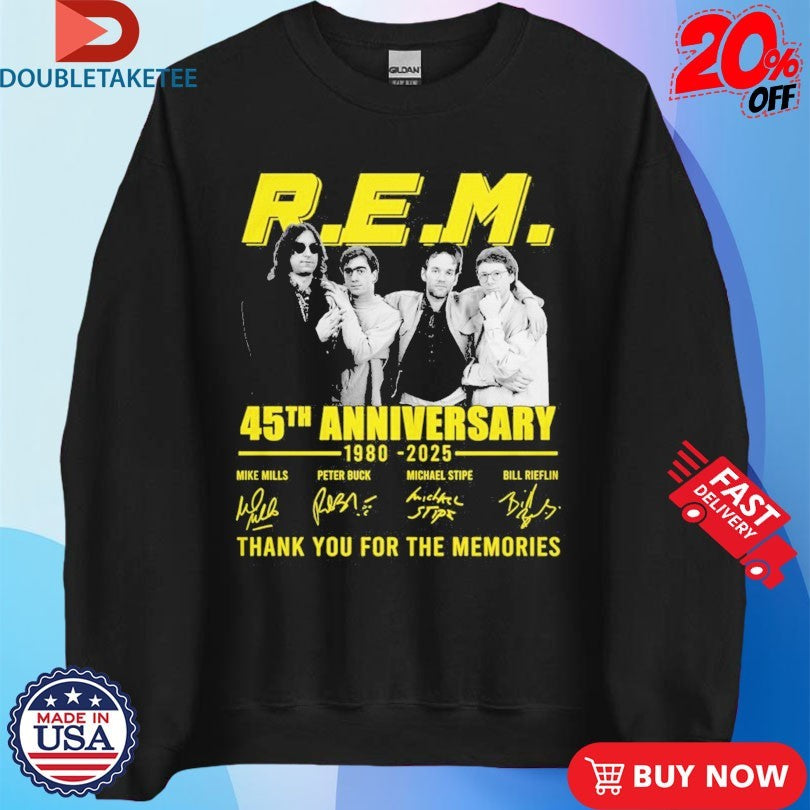 Official Mike Mills Peter Buck Michael Stipe Bill Rieflin R.E.M. 45th Anniversary 1982 2025 Thank You For The Memories Shirts
