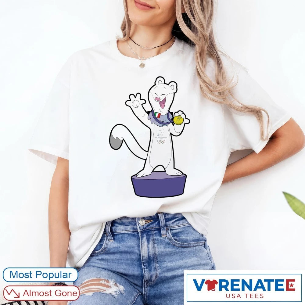 Official Milano Cortina 2026 Olympics Tina Mascot Gold Medal T-Shirt
