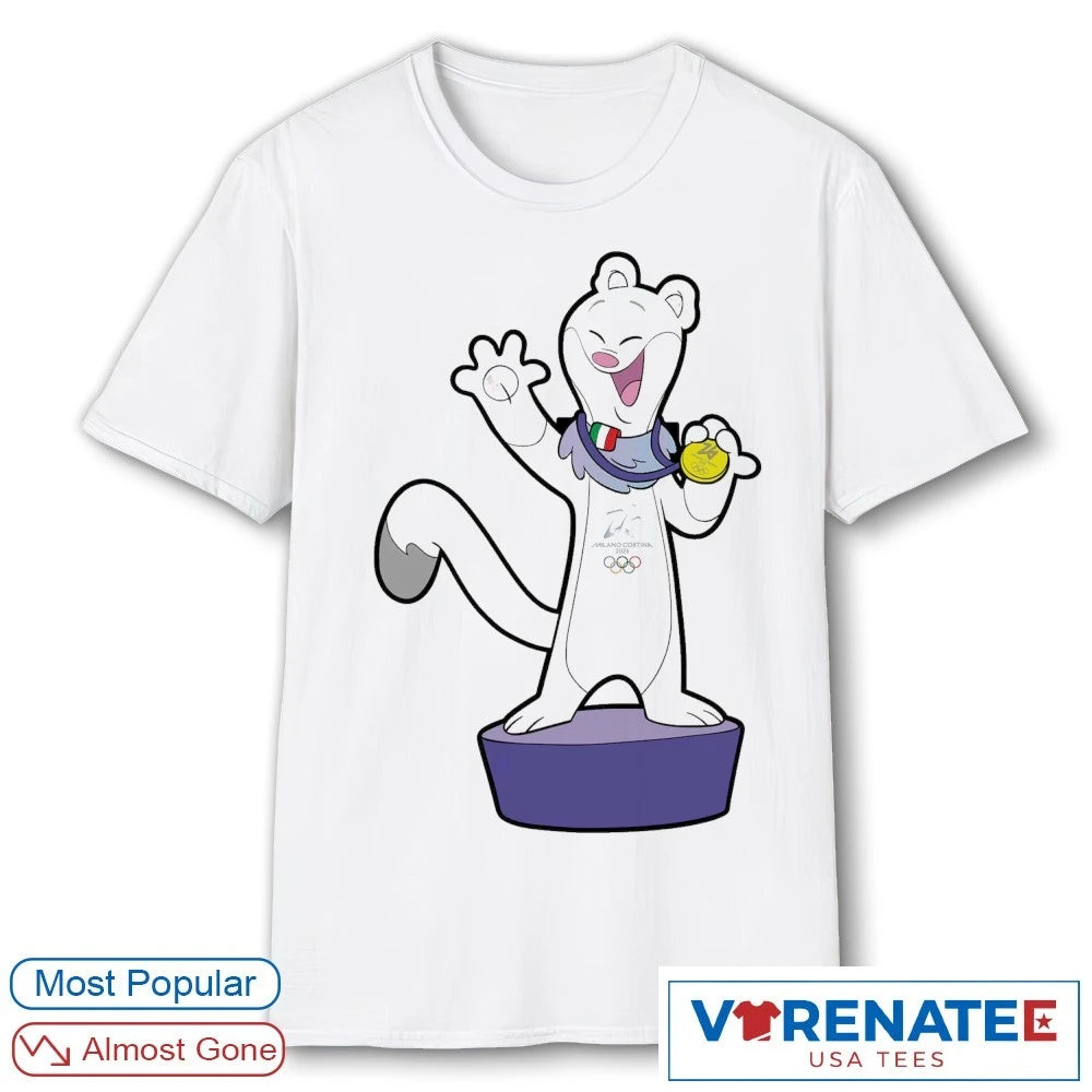 Official Milano Cortina 2026 Olympics Tina Mascot Gold Medal T-Shirt