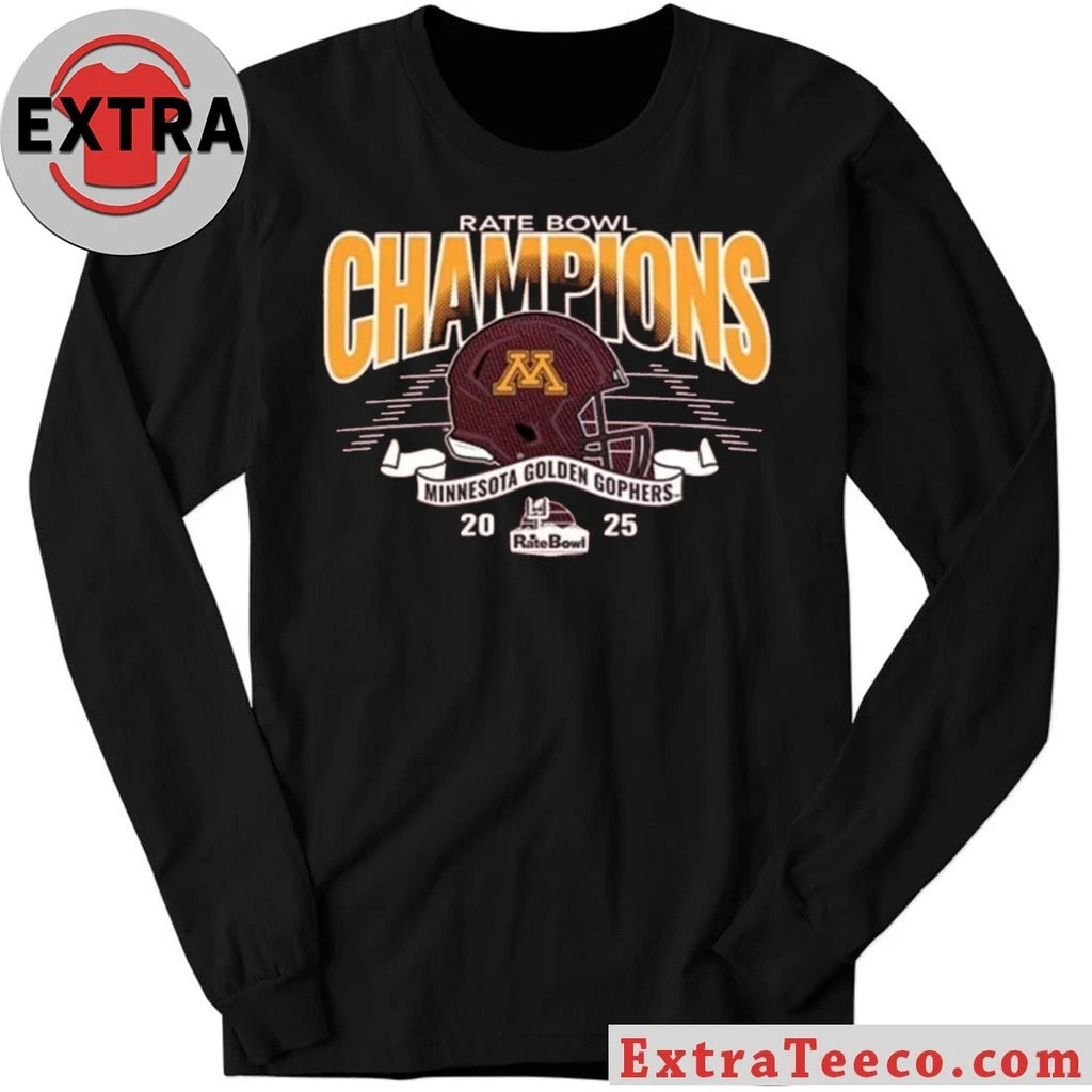 Official Minnesota Golden Gophers Blue 84 2025 Rate Bowl Football Champions Vintage Maroon Helmet And Logo T-Shirt