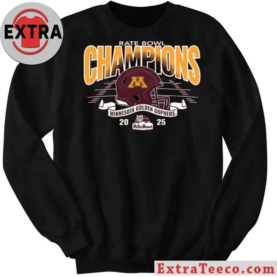 Official Minnesota Golden Gophers Blue 84 2025 Rate Bowl Football Champions Vintage Maroon Helmet And Logo T-Shirt