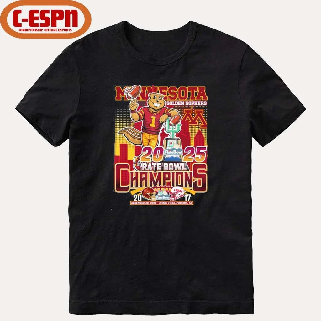 Official Minnesota Golden Gophers Mascot 2025 Rate Bowl Champions Shirt