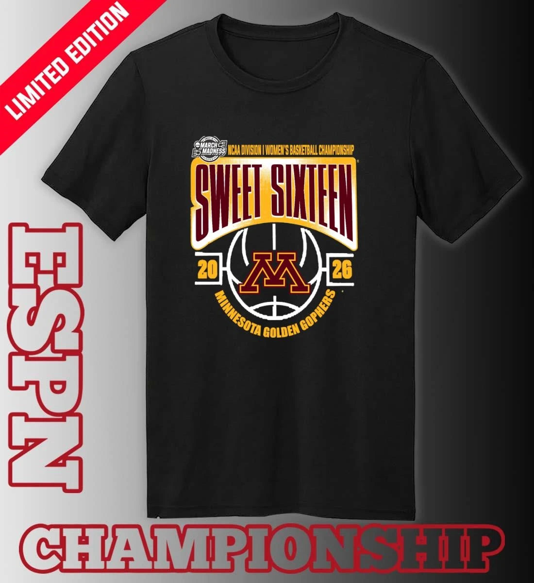 Official Minnesota Golden Gophers Sweet 16 NCAA DI Women’s Basketball Tournament March Madness 2026 T-Shirt