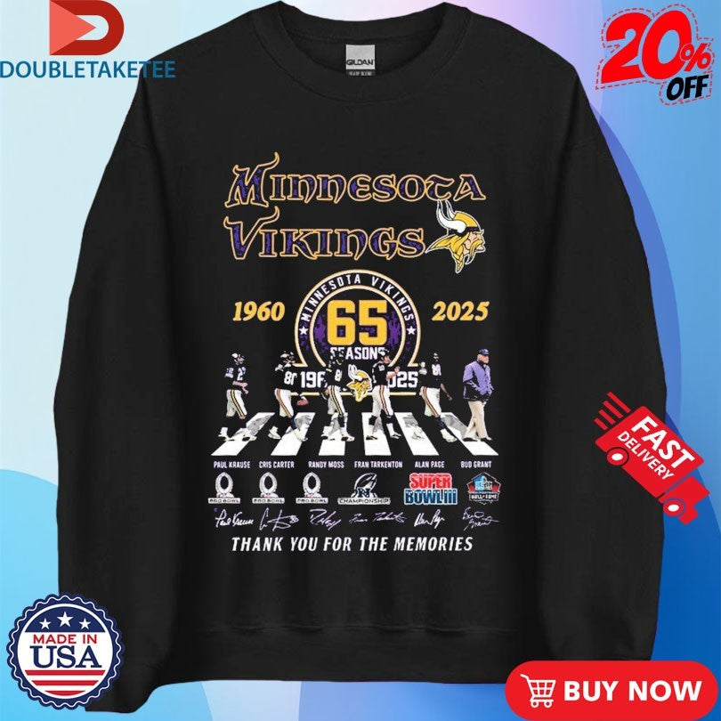 Official Minnesota Vikings 65th Season 1960 2025 Thank You For The Memories Walking Signatures Shirts