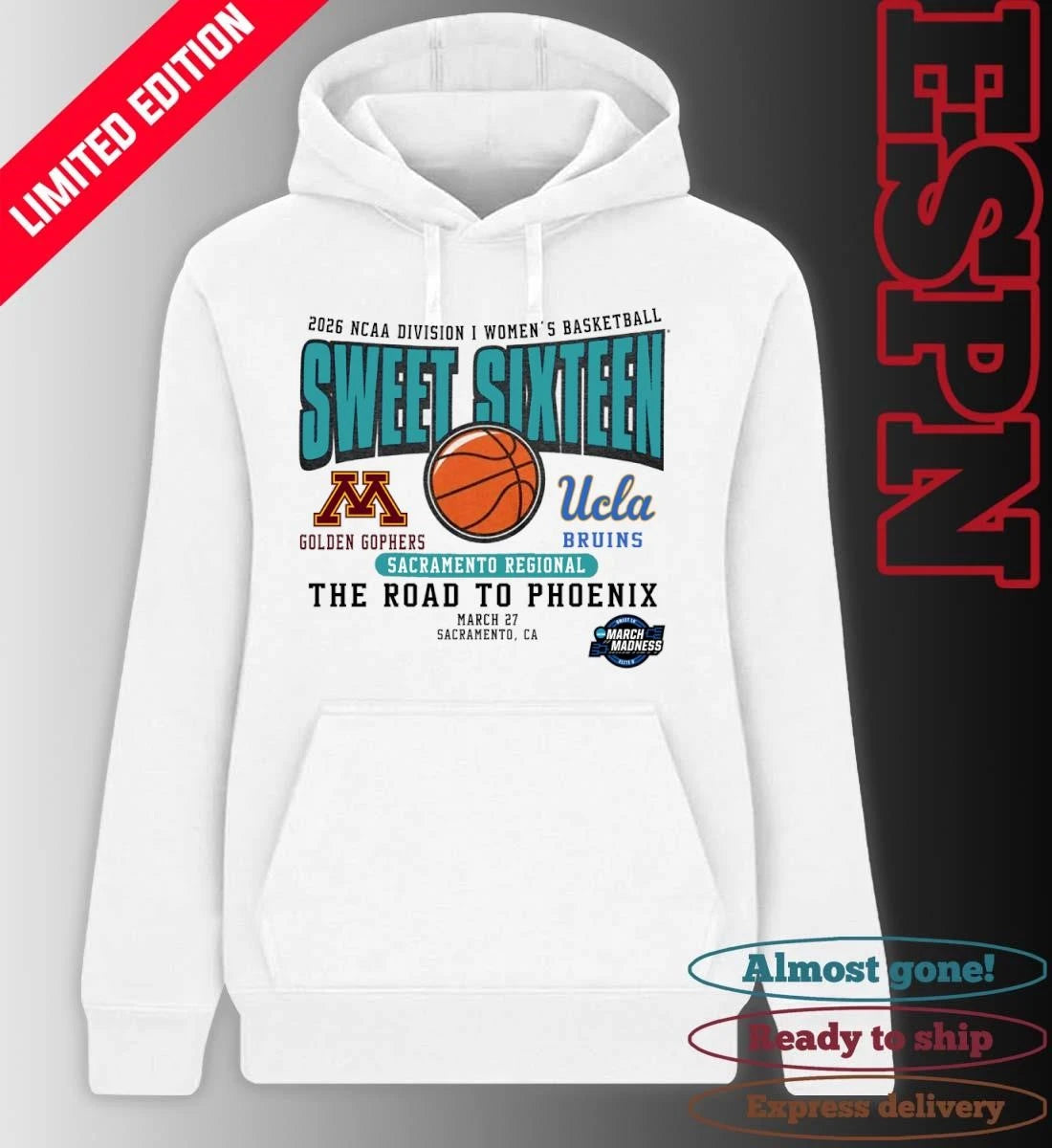 Official Minnesota Vs Ucla 2026 NCAA DI Women’s Basketball Sweet Sixteen T-Shirt