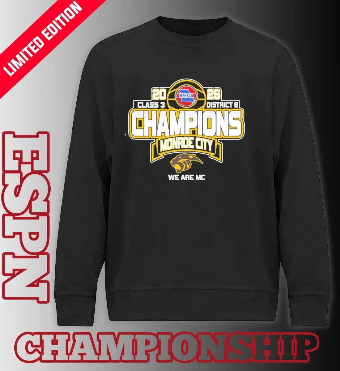 Official Monroe City Basketball 2026 MSHSAA Class 3 District 6 Champions Shirt