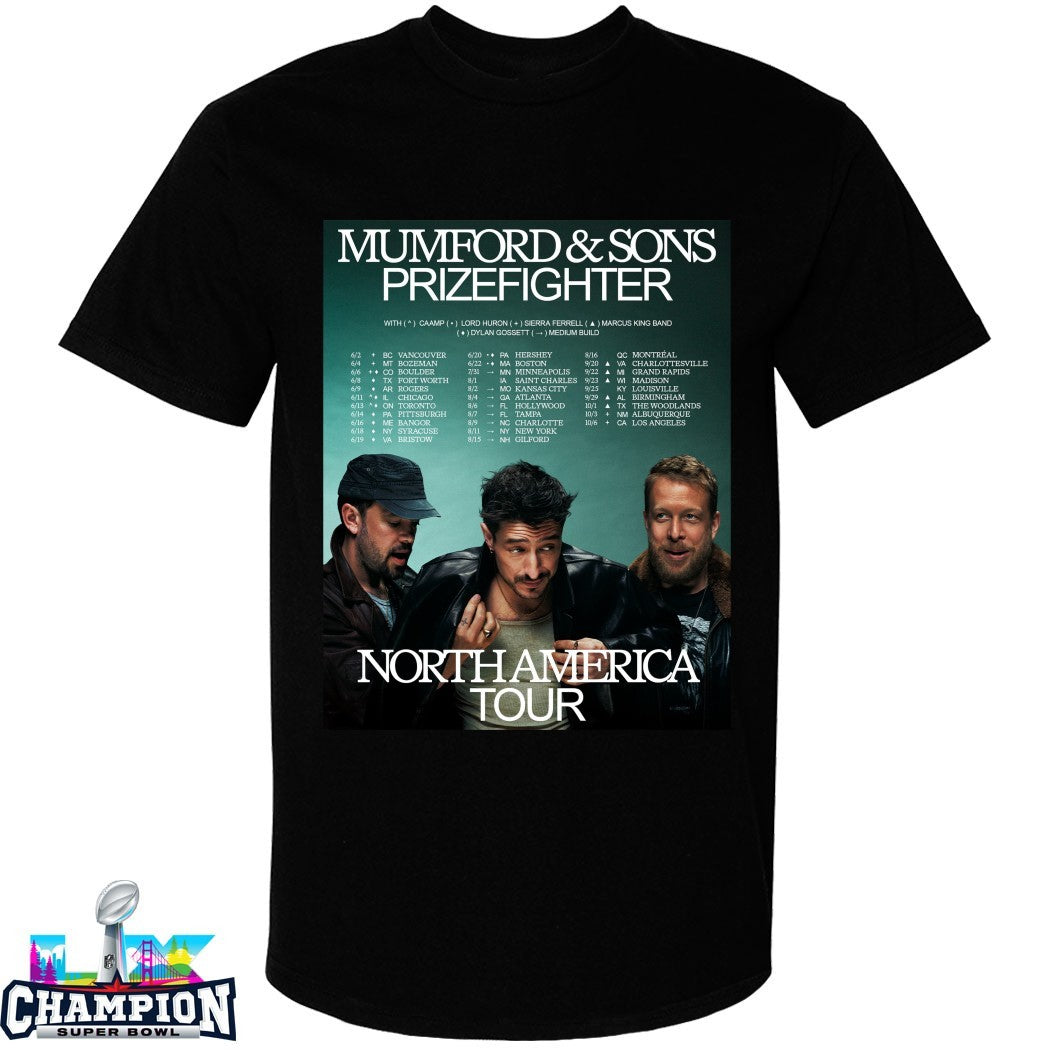 Official Mumford And Sons Prizefighter North America Tour 2026 Dates Shirts