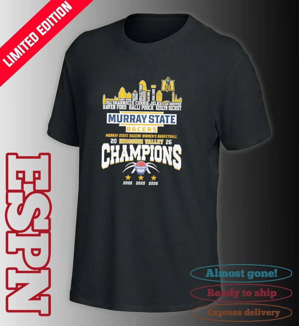 Official Murray State Women’s Basketball 2026 MVC Conference Champions Skyline Player Name Shirt