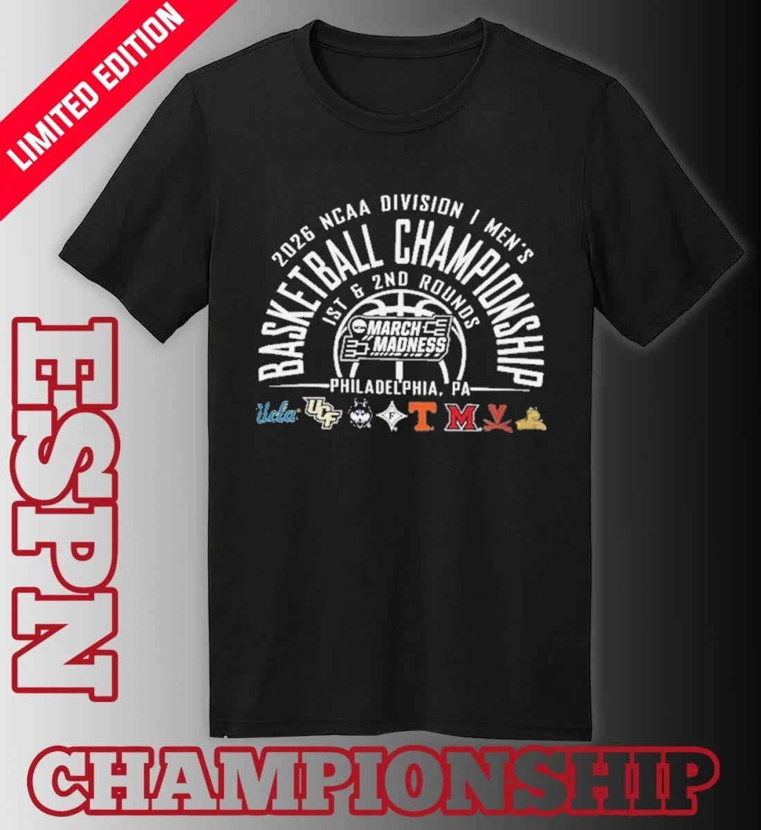 Official NCAA Men’s March Madness Philadelphia, PA 8 Teams T-Shirt
