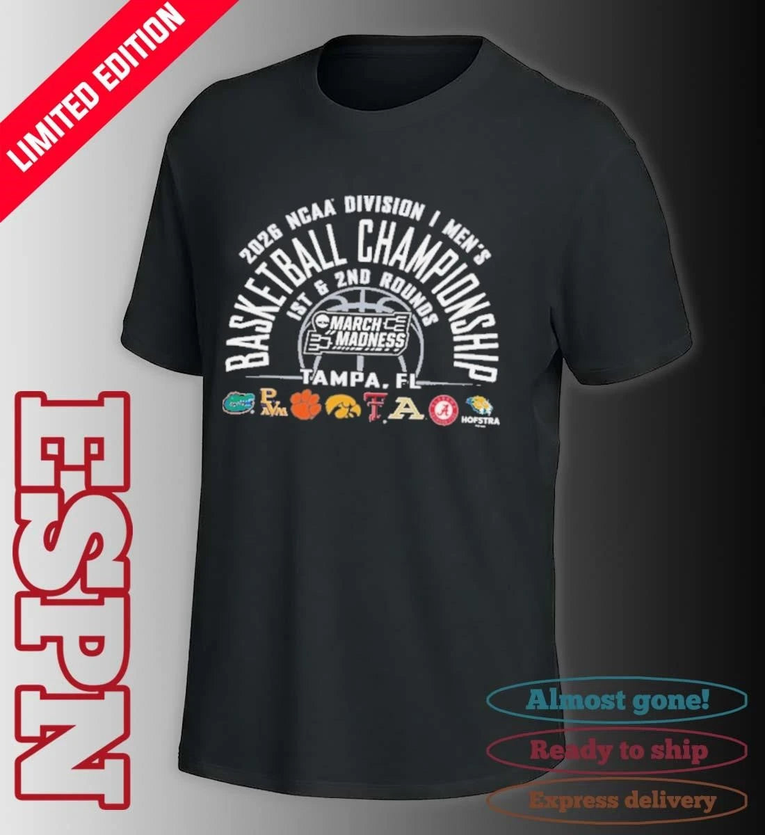Official NCAA Men’s March Madness Tampa, FL 8 Teams T-Shirt