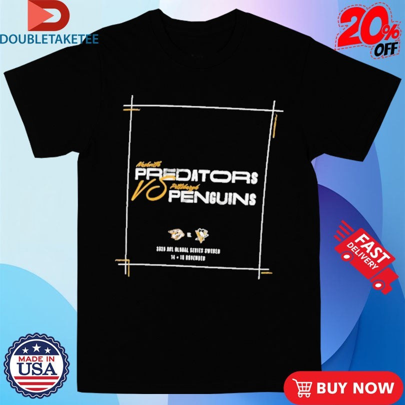 Official Nashville Predators vs. Pittsburgh Penguins Black 2025 NHL Global Series Matchup Legacy Shirts