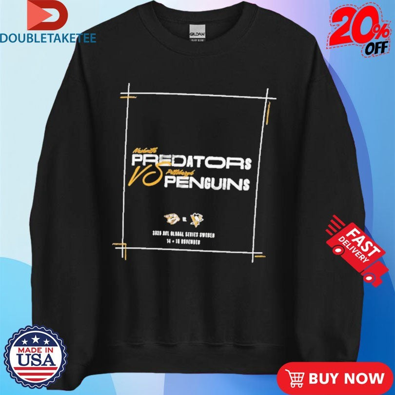 Official Nashville Predators vs. Pittsburgh Penguins Black 2025 NHL Global Series Matchup Legacy Shirts